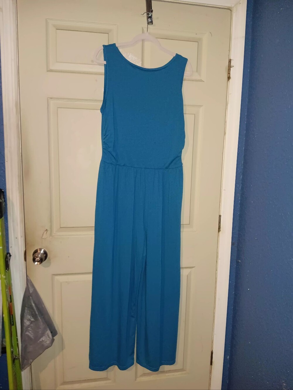 Pretty Garden Blue Sleeveless Wide Leg Jumpsuit Pockets Womens Sz XL